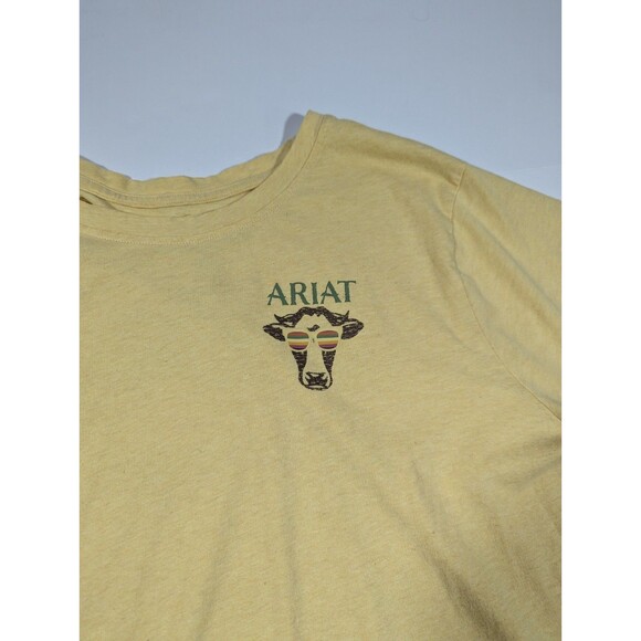 Ariat Relaxed Yellow Women T Shirt  XXL Cow With Rainbow Sunglasses Graphic - Picture 2 of 10